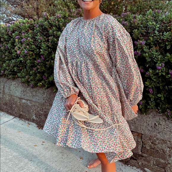 H&M Floral oversized A line Mini Full sleeve Dress - Picture 14 of 16